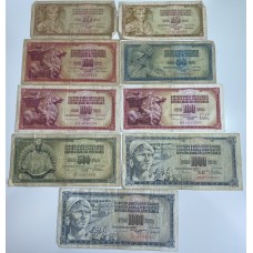 YUGOSLAVIA 1964-1989 . TEN 10 - ONE THOUSAND 1,000 DINARA BANKNOTES